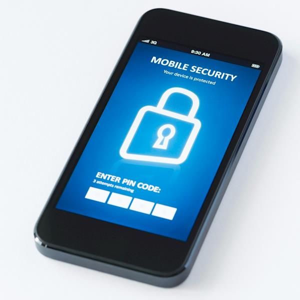 Mobile Phone Displaying a "Mobile Security" Login Screen